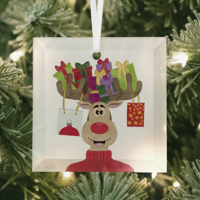Rudolph Christmas Gifts Reindeer Glass Tree Decoration (Insitu)