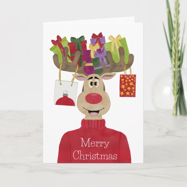 Rudolph Christmas Gifts Reindeer Holiday Card (Front)