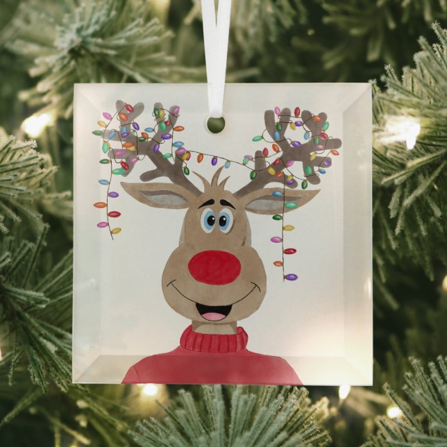 Rudolph Christmas Lights Reindeer Glass Tree Decoration (Insitu)