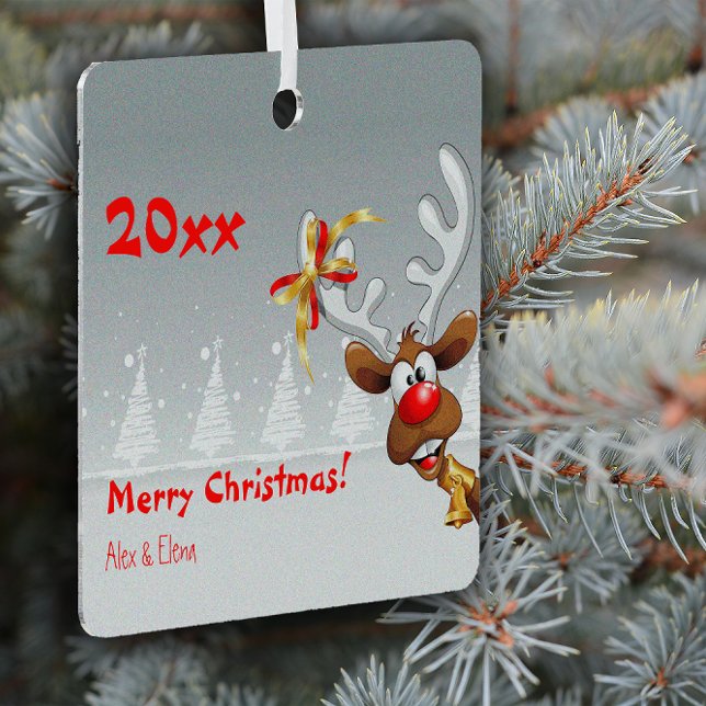 Rudolph Christmas snow photo Metal Square Ornament (Creator Uploaded)