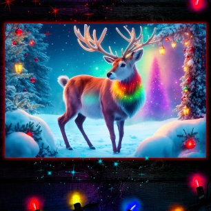 Rudolph deer Christmas colourful forest snow magic Poster