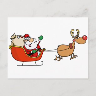 Rudolph Flying Kris Kringle In His Sleigh Postcard