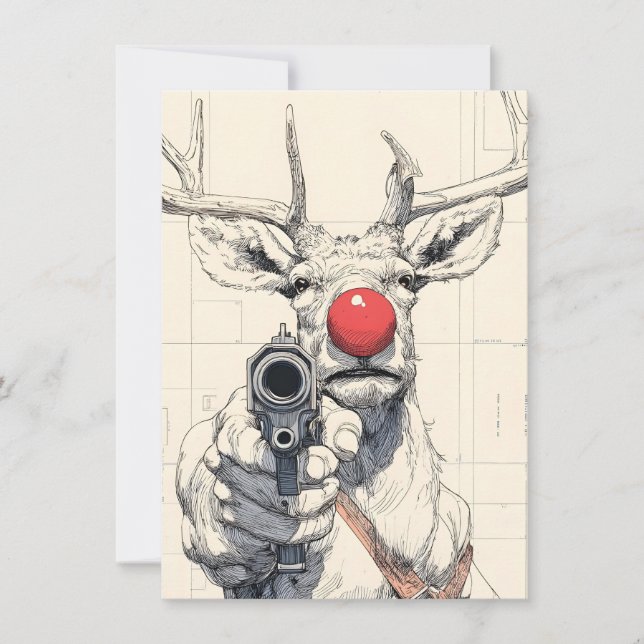 Rudolph has a Gun Funny Adult Christmas Cards (Front)