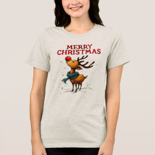 Rudolph in the Snow – Merry Christmas Edition Tri-Blend Shirt