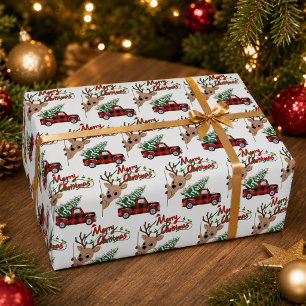 Rudolph Merry Christmas Vintage Plaid Truck Wrapping Paper