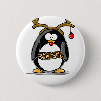 Rudolph penguin 6 cm round badge