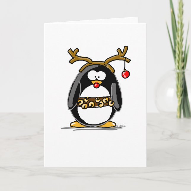 Rudolph penguin holiday card (Front)