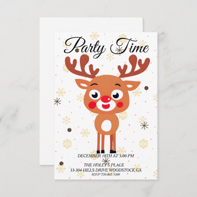 Rudolph Red Nose Reindeer Invitation (Front/Back)