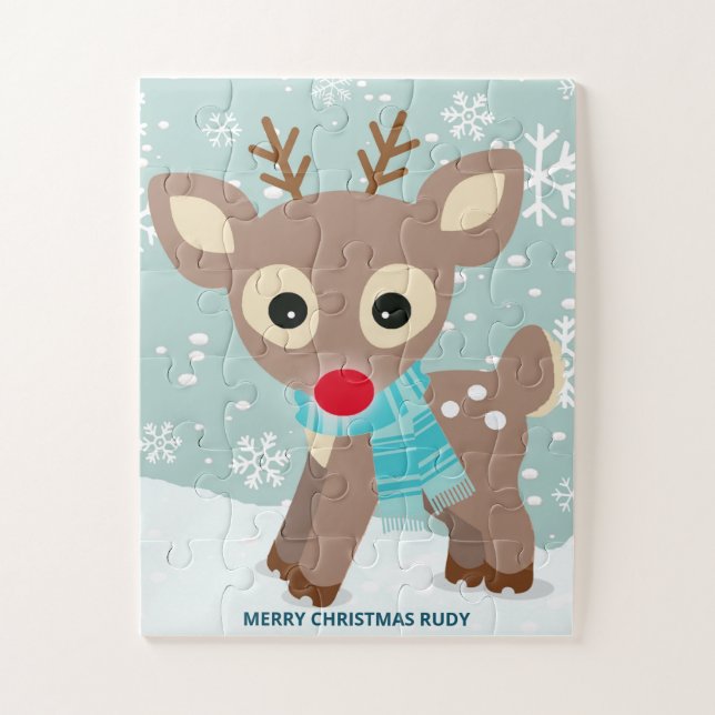 Rudolph Red Nose Reindeer Snowflake Kids Christmas Jigsaw Puzzle (Vertical)