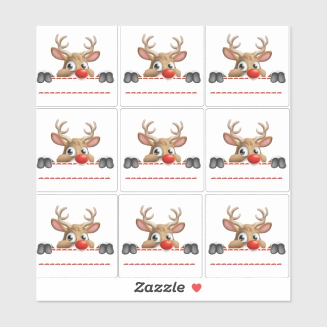 Rudolph Red Nose Reindeer Sticker labels (Sheet)