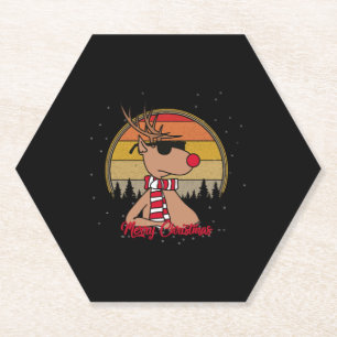 Rudolph Red Nose Reindeer Vintage Sunset Christmas Paper Coaster