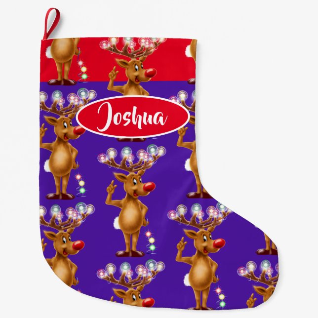 Rudolph Reindeer custom boys Christmas stocking (Front)
