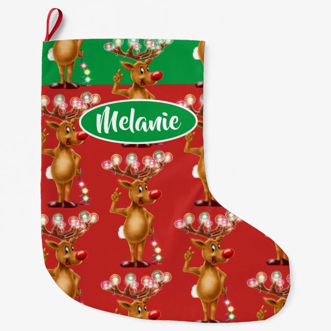 Rudolph Reindeer custom girls Christmas stocking (Front)