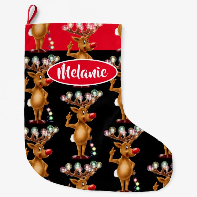 Rudolph Reindeer custom girls Christmas stocking (Front)