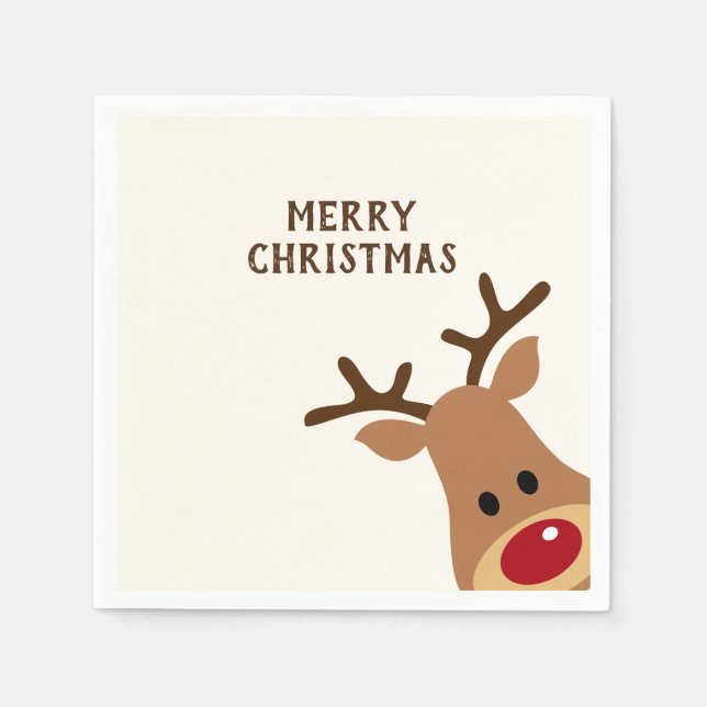 Rudolph Reindeer Merry Christmas Paper Napkin (Front)