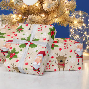 Rudolph Santa Snowman Christmas Wrapping Paper