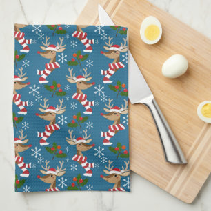 Rudolph, Snowflakes and Christmas Holly Tea Towel