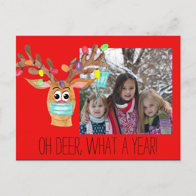 Rudolph the Face Masked Reindeer Photo Card (Front)