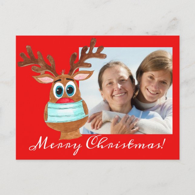 Rudolph the Face Masked Reindeer Photo Card (Front)