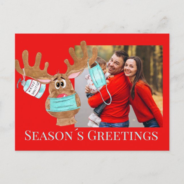 Rudolph the Face Masked Reindeer Photo Card (Front)