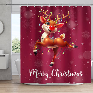 Rudolph The Red Nose Reindeer Christmas Shower Curtain