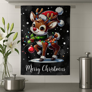 Rudolph The Red Nose Reindeer Christmas Tea Towel