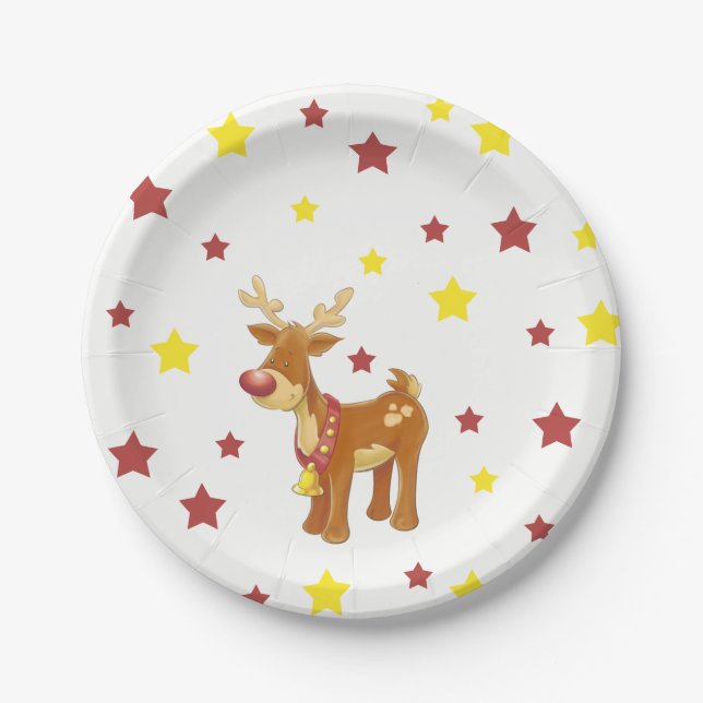Rudolph the red nosed reindeer Christmas stars Paper Plate (Front)