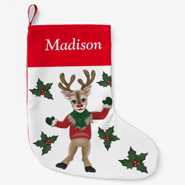 Rudolph the Red Nosed Reindeer Custom name Small Christmas Stocking (Front)