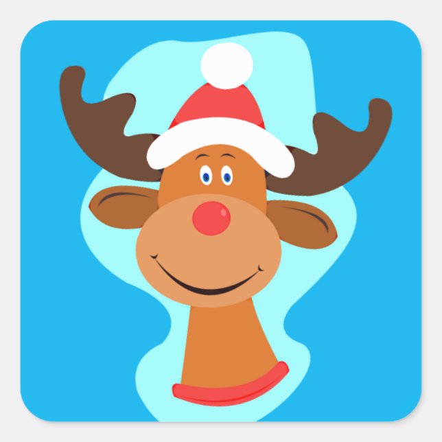 Rudolph the Red-Nosed Reindeer Moose in Santa Hat Square Sticker (Front)