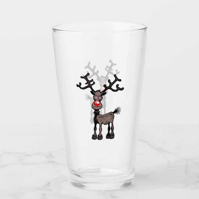 Rudolph the Reindeer on a Glass Tumbler (Front)