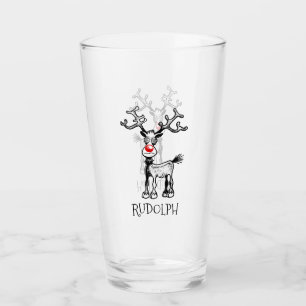 Rudolph the Reindeer on a Glass Tumbler