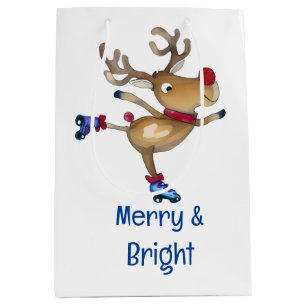 Rudolph The Reindeer Roller Skating  Medium Gift Bag
