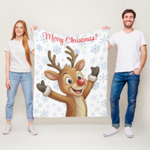 Rudolph with Blue Snowflakes  Fleece Blanket