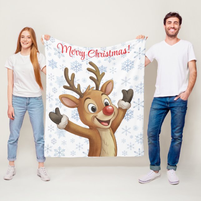 Rudolph with Blue Snowflakes  Fleece Blanket (In Situ)