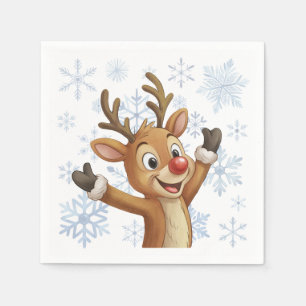 Rudolph With Blue Snowflakes Napkin