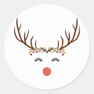 Rudolph with flower crown classic round sticker