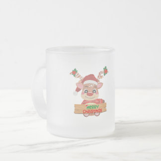 Rudolph's Santa Surprise: A Whimsical Christmas Frosted Glass Coffee Mug