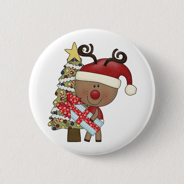 Rudy Reindeer Holiday Tree 6 Cm Round Badge (Front)