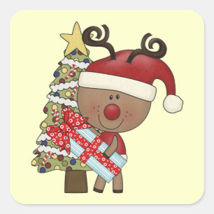 Rudy Reindeer Holiday Tree Square Sticker
