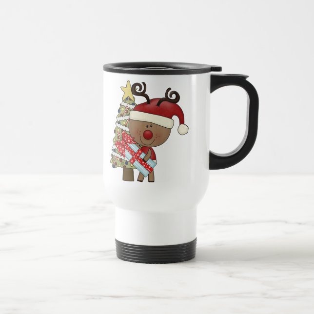 Rudy Reindeer Holiday Tree Travel Mug (Right)