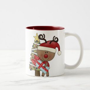Rudy Reindeer Holiday Tree Two-Tone Coffee Mug