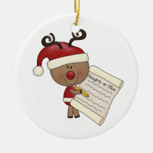 Rudy Reindeer Naughty or Nic Ceramic Tree Decoration