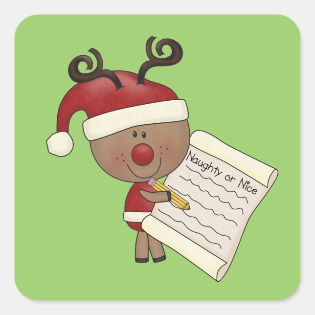 Rudy Reindeer Naughty or Nic Square Sticker (Front)