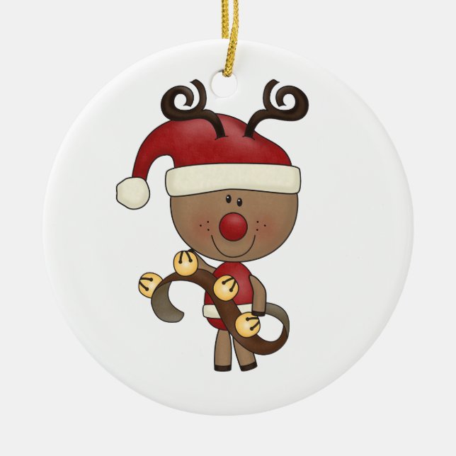 Rudy Reindeer With Bells Ceramic Tree Decoration (Front)