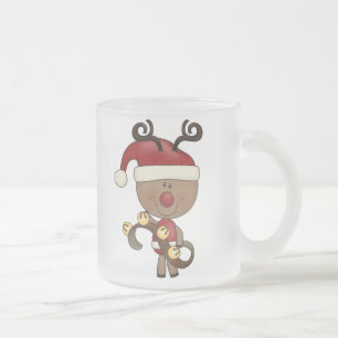 Rudy Reindeer With Bells Frosted Glass Coffee Mug