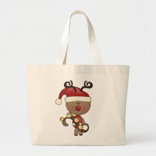 Rudy Reindeer With Bells Large Tote Bag