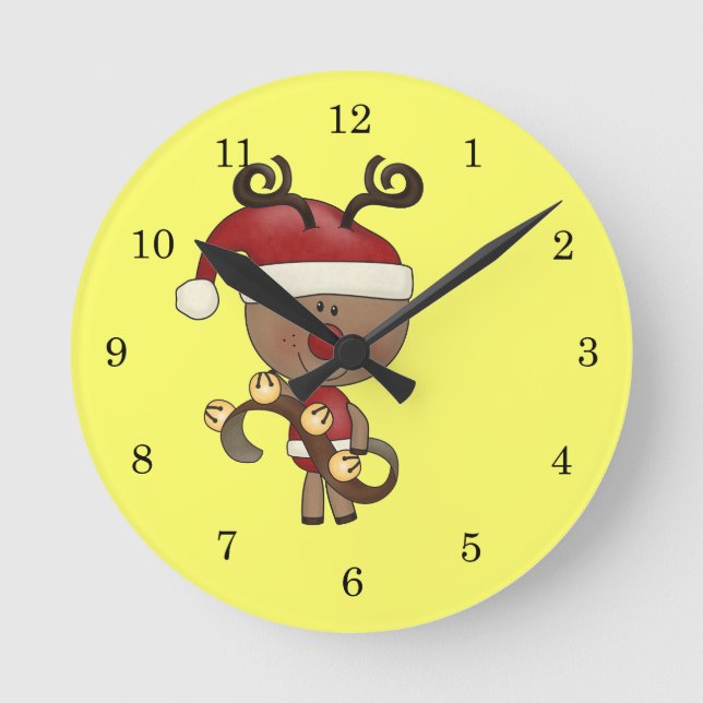 Rudy Reindeer With Bells Round Clock (Front)