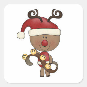 Rudy Reindeer With Bells Square Sticker