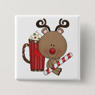 Rudy Reindeer With Cocoa 15 Cm Square Badge