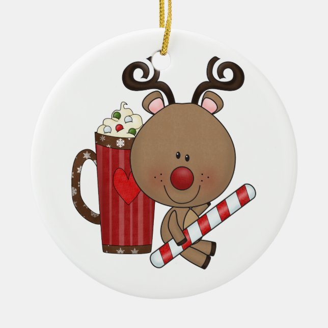 Rudy Reindeer With Cocoa Ceramic Tree Decoration (Front)